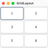 Shows 6 buttons in rows of 2. Row 1 shows buttons 1 then 2.
 *        Row 2 shows buttons 3 then 4. Row 3 shows buttons 5 then 6.
