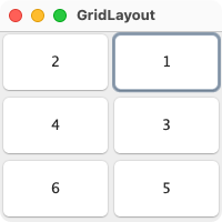 Shows 6 buttons in rows of 2. Row 1 shows buttons 2 then 1.
 *        Row 2 shows buttons 4 then 3. Row 3 shows buttons 6 then 5.